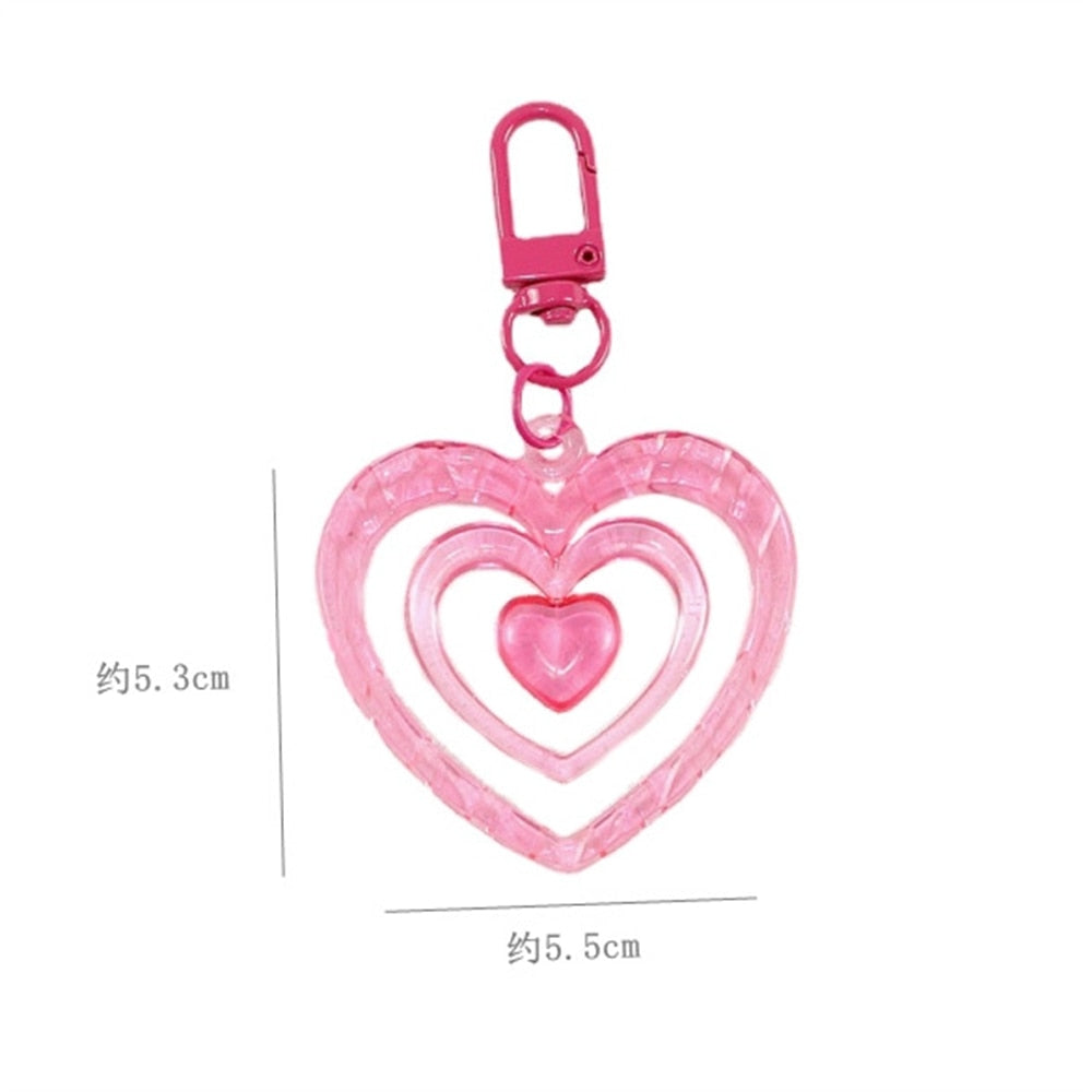 6 Colors Hollow Heart Acrylic Keychain Cute Earphone Case Pendant For Girls