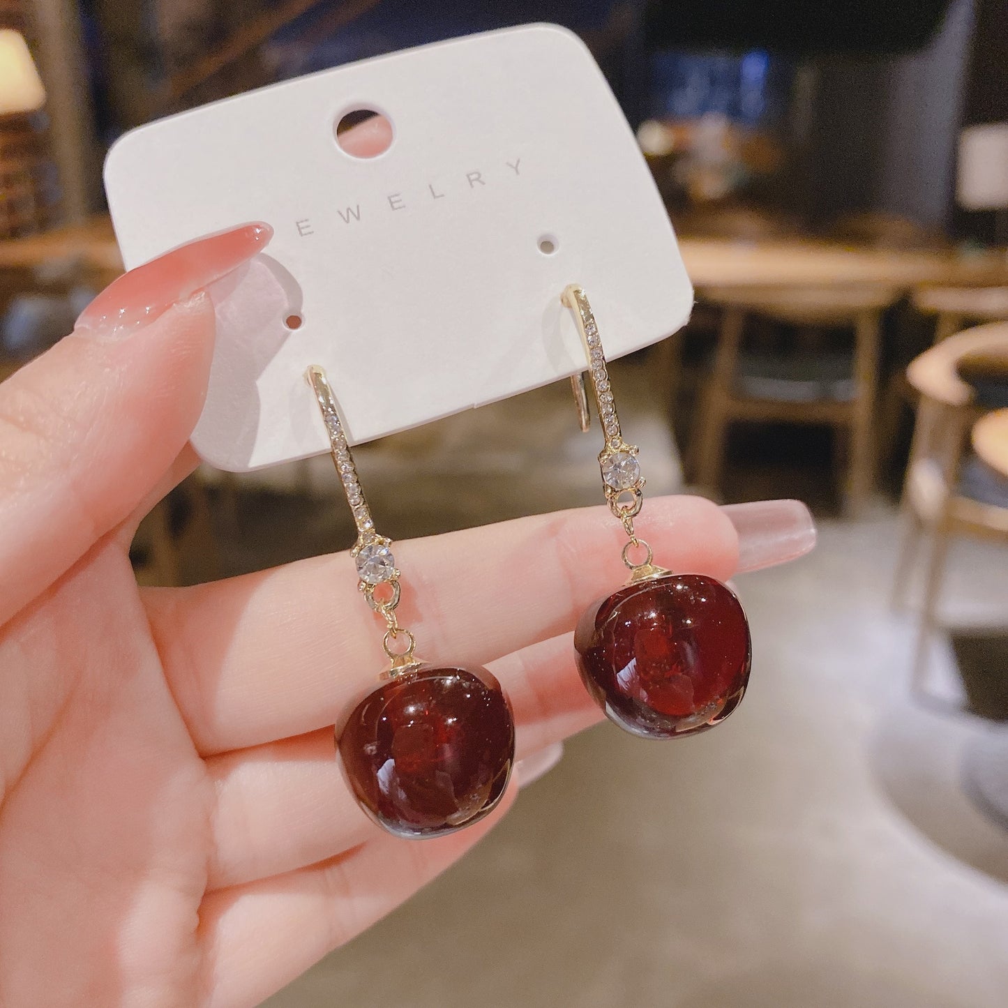 Dark Red CHerry Lady Cute Dangle Earrings for Women Jewelry Girls Earrings