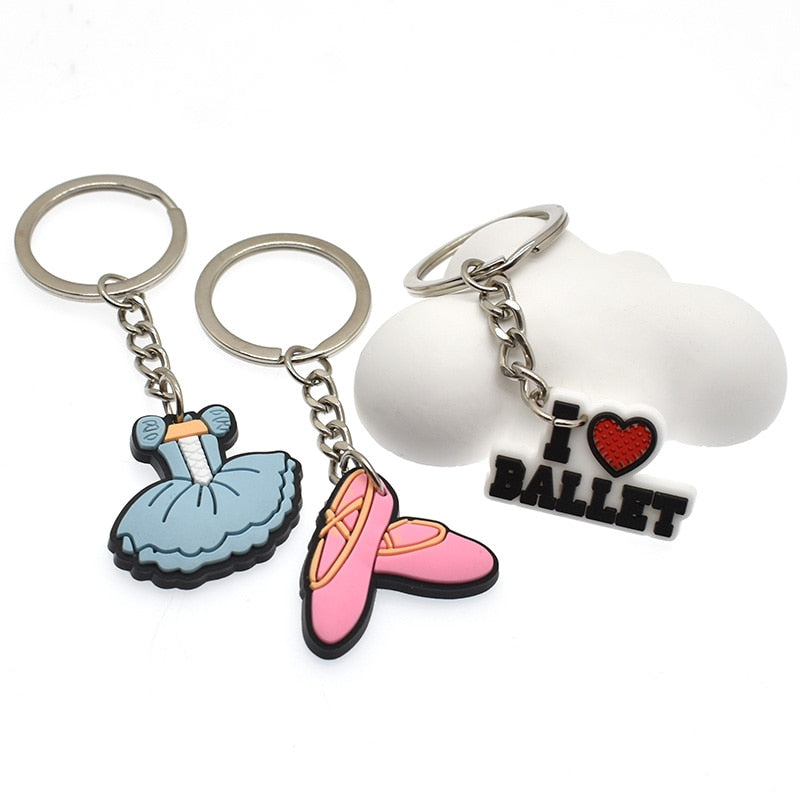 12 Styles I Love Dance Ballet Shoe Ballerina Keychain Party Gift Cute Keyring