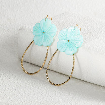 Sky Blue Shell Flower Drop Earrings Jewelry For Women Fashion Accessories Trendy