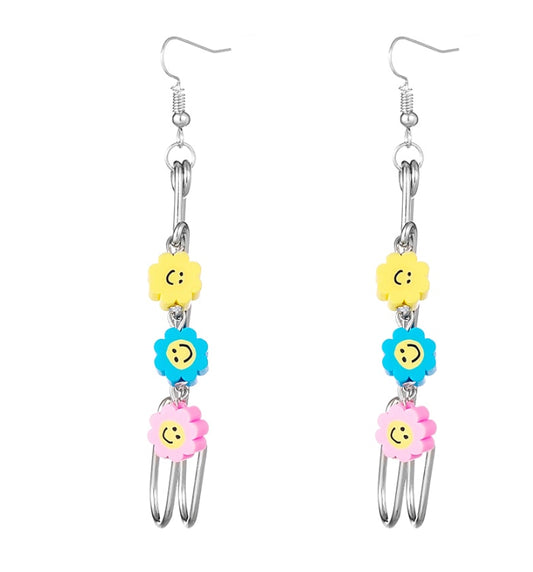 Colorful Resin Cartoon Flowers Brooch Dangle Earrings Charms Jewelry Fashion