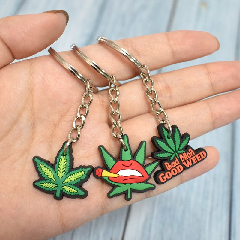 19 Styles Green Plant Design Hemp Leaf Creative Keychain Cartoon Creative Gift