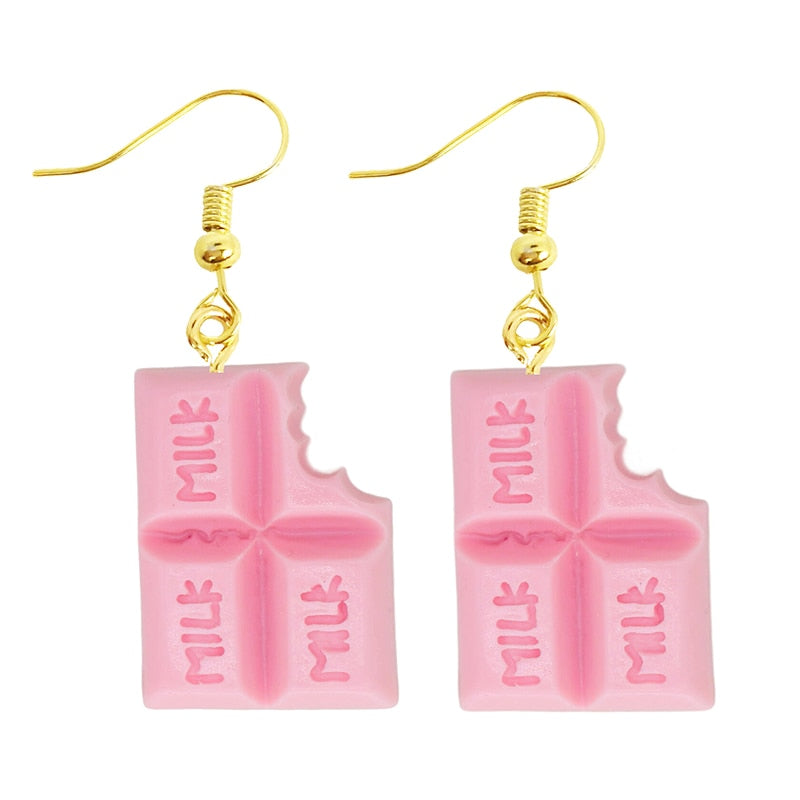 Pink Chocolate Drop Earrings Women Art Fashion Cartoon Earrings Creative Jewelry