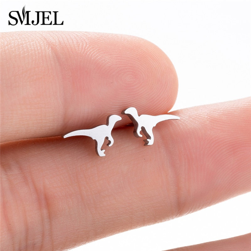 Silver-colored Dinosaur Stainless Steel Earrings Women Jewelry Small Studs Gifts