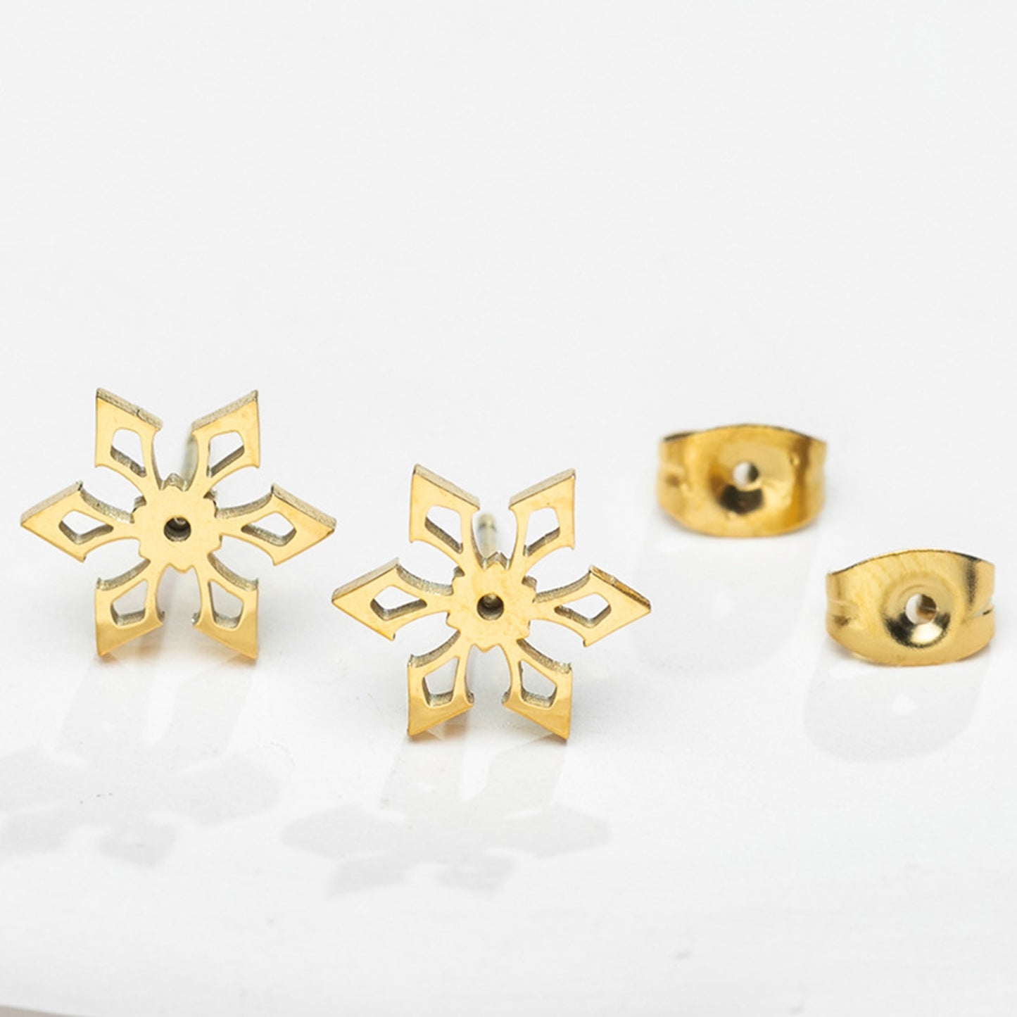 Gold-colored Snowflake Fashion Women Stud Earrings Stainless Steel Ear