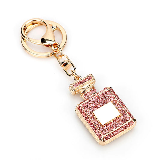 Pink Rhinestone Perfume Bottle keychain Cartoon Key Ring Anime Pendant Key