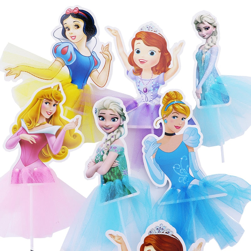 21 Styles Cartoon Princess Cake Decoration Frozen Cake Cupcake Toppers Cake Flag