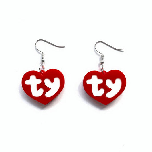 TY Heart Drop Earrings Women Travel Fashion Cartoon Earrings Creative Jewelry