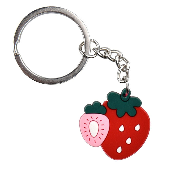 Double Strawberry Cartoon Keyring Cute Creative Fashion Keychains Bag Pendant