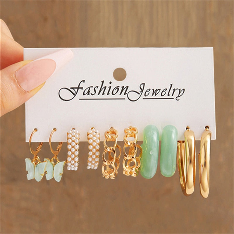 5 Pairs Mint Green Hoop Dangle Earrings Women Charms Earring Fashion Creative