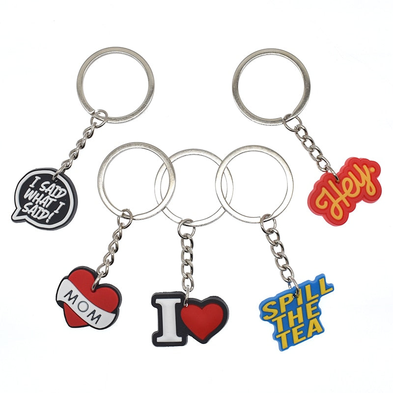 43 Styles Phrase Quotes Keychain Car Keyring Cartoon Creative Pendant Souvenir