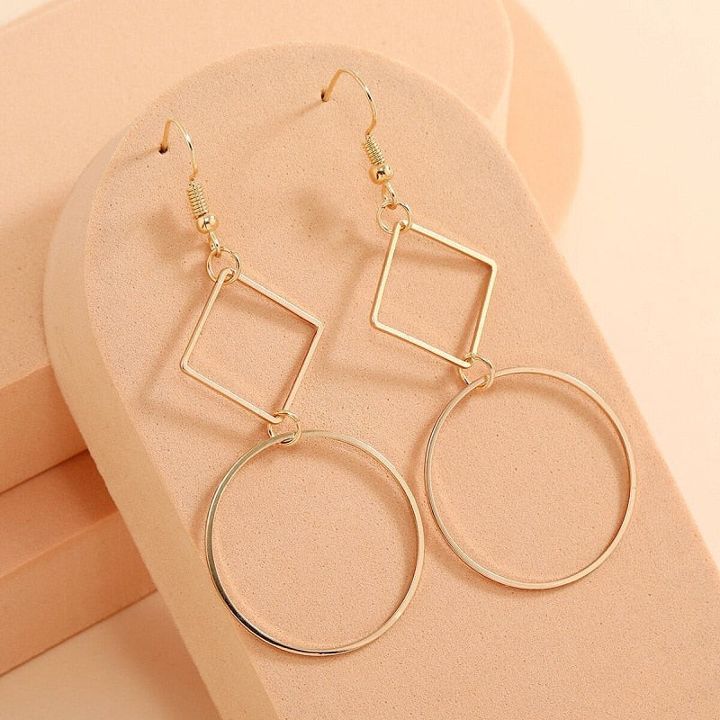 Square and Circle Figure Lady Cute Dangle Earrings for Women Jewelry Girls