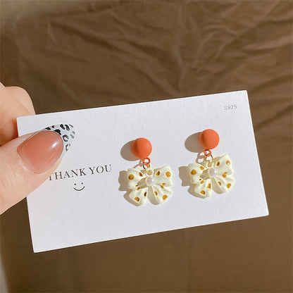 Coral Dot Bow Stud Earrings Women gift Earring Fashion Charm Modern Jewelry