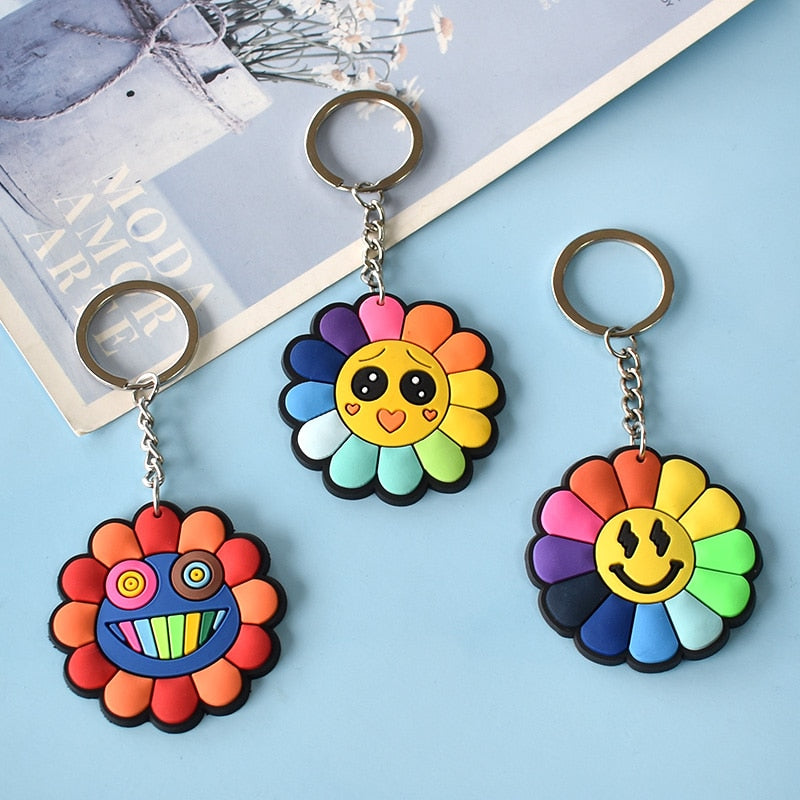 15 Styles PVC Rubber Colorful Cute Flower Sunflower Keychain Fashion Cartoon