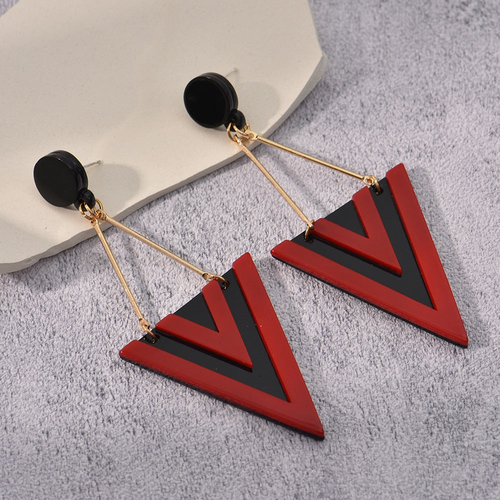 Black and Red Exaggerated Triangle Drop Earrings Women Girl Party Gift Fashion