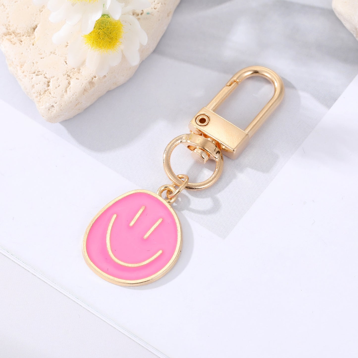 7 Styles Round Smile Face Keychain Key Ring For Women Gift Fashion Cartoon Bag