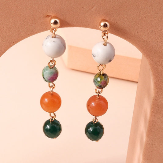 Mixed Color Beaded Drop Earrings Women Creativity Jewelry Cute Earring Girls