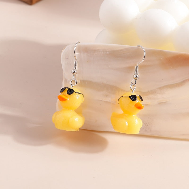 Yellow Ducky Duck with Glasses Dangle Earrings Women Gifts Earring Cute Girls