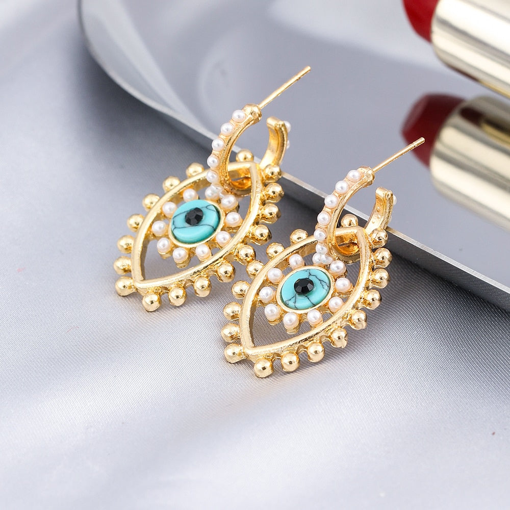 Turquoise Eye Pearl Lady Cute Dangle Earrings for Women Jewelry Girls Earrings