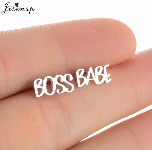 Boss Letter Stainless Steel Earrings Women Jewelry Small Studs Gifts Earring