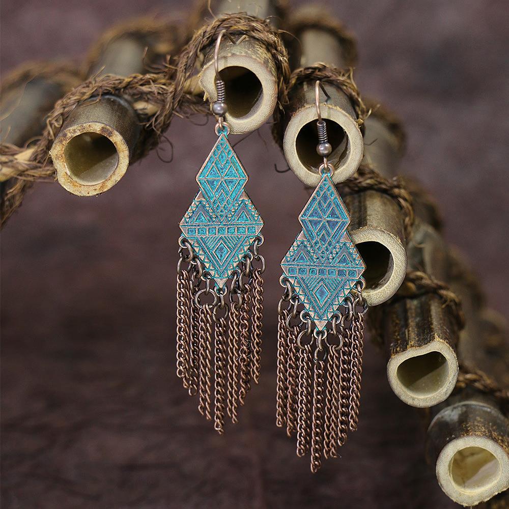 15 Styles Blue Vintage Geometric Boho Fringed Big Ethnic Dangle Earrings Women