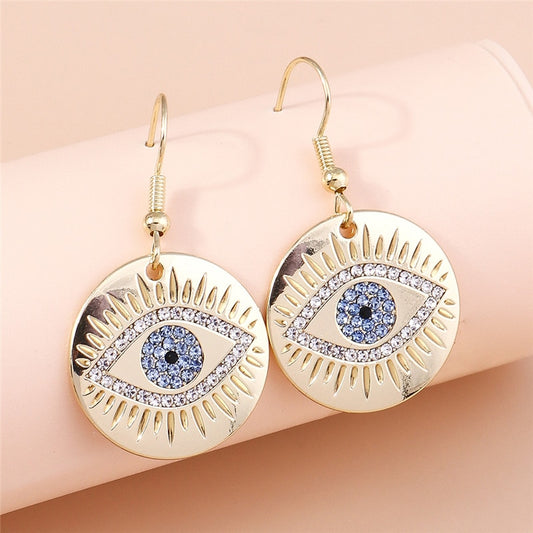 Gemstone Eye Round Disc Drop Earrings Women Gifts Earring Cute Girls Eardrop