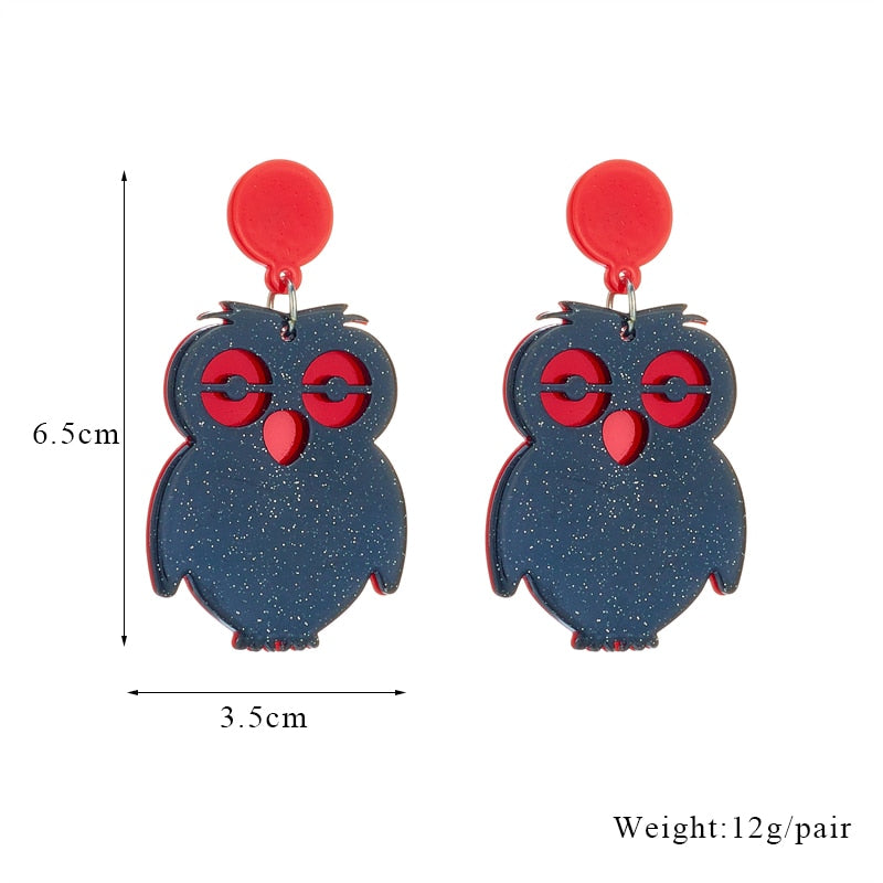 Glitter Owl Drop Earrings Female Travel Cartoon Earrings Creative Art Jewelry