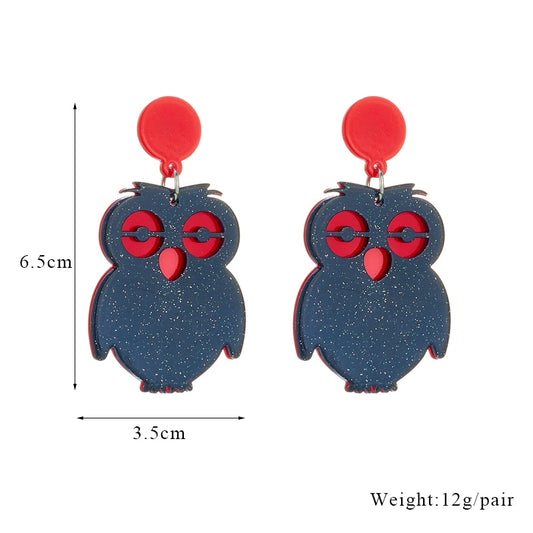 Glitter Owl Drop Earrings Female Travel Cartoon Earrings Creative Art Jewelry