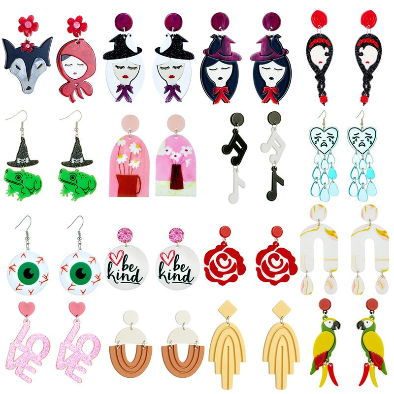 29 Styles Acrylic Love Geometry Flower Drop Earrings Hip Hop Art Women Party