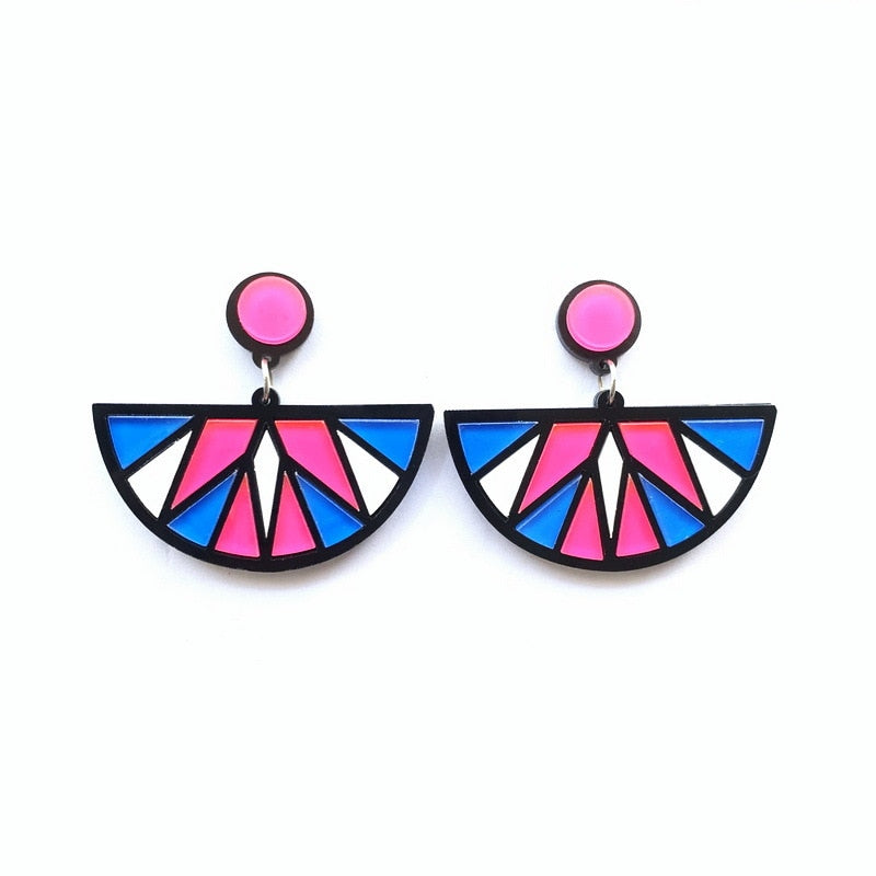 Pink Blue Half Circle Drop Earrings Women Travel Fashion Cartoon Earrings