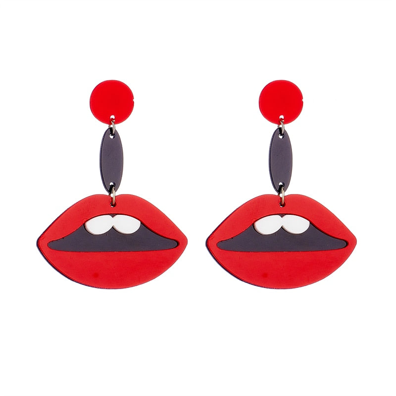 Red Lips Teeth Drop Earrings Hip Hop Art Women Party Jewelry Ear Fashion Pendant