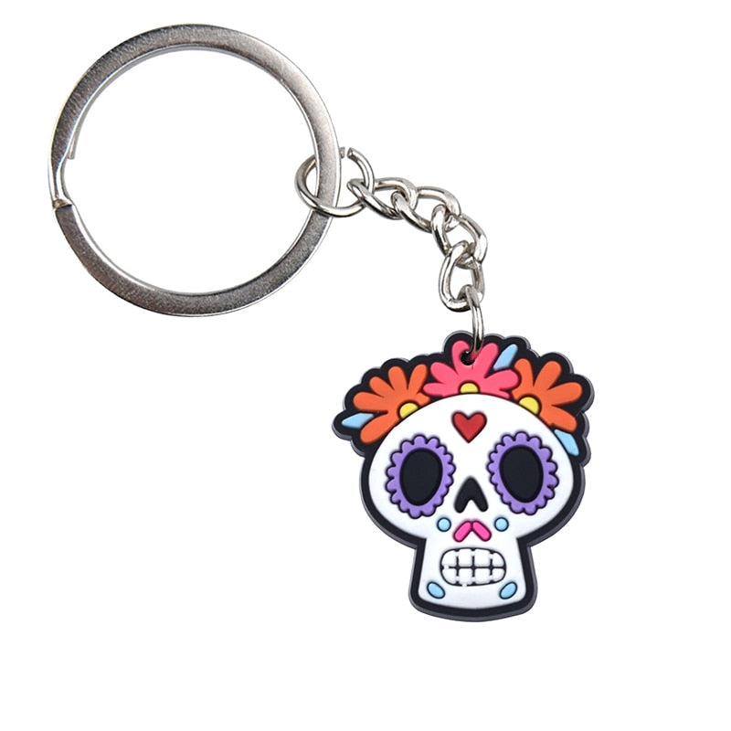 Skull Mexican Day Of The Dead Keyring Cartoon Keychains Souvenir Jewelry Bag