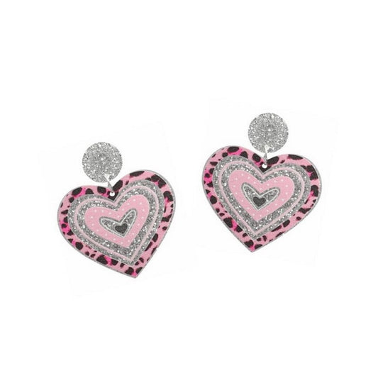 Pink Animal Pattern Heart Drop Dangle Earrings Trendy Women Fashion Earrings