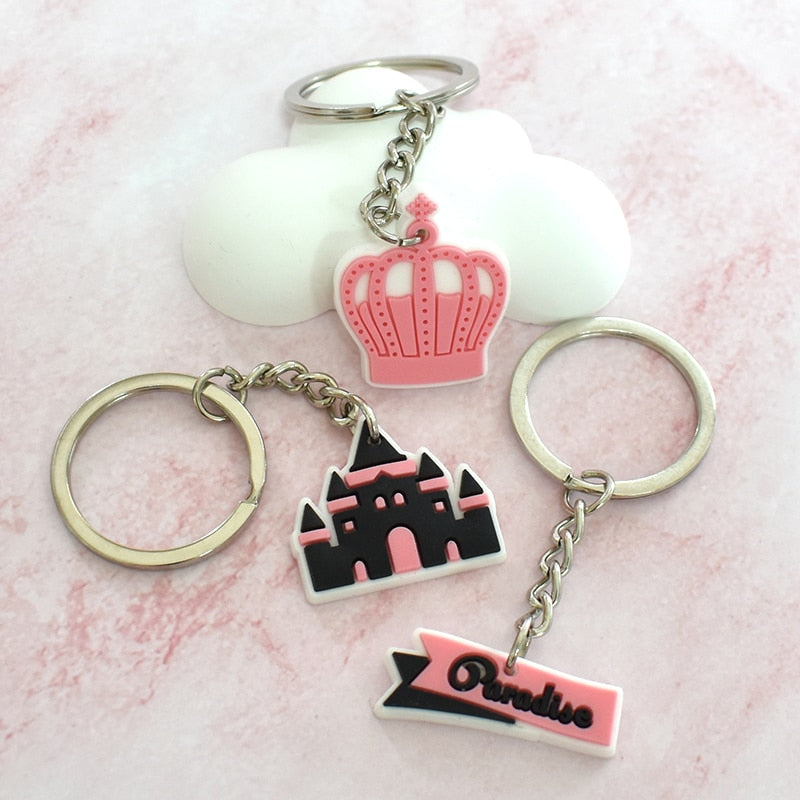 16 Styles Cartoon Pink Castle Cat Hat Funny Keychain Gift Cute Charms Keyring