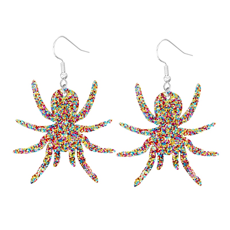 Colorful Glitter Spider Drop Earrings Women Fashion Creative Art Cute Stylish