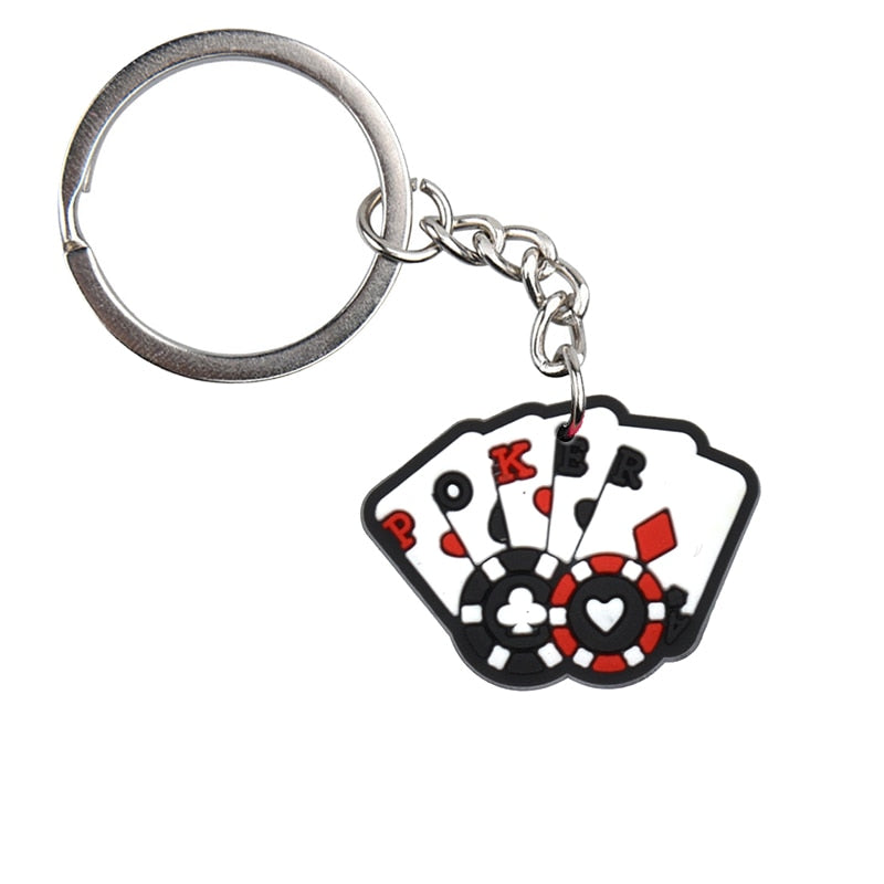 Poker Cards Soft PVC Key Ring Keychain Pendant Retro Lucky Jackpot Business