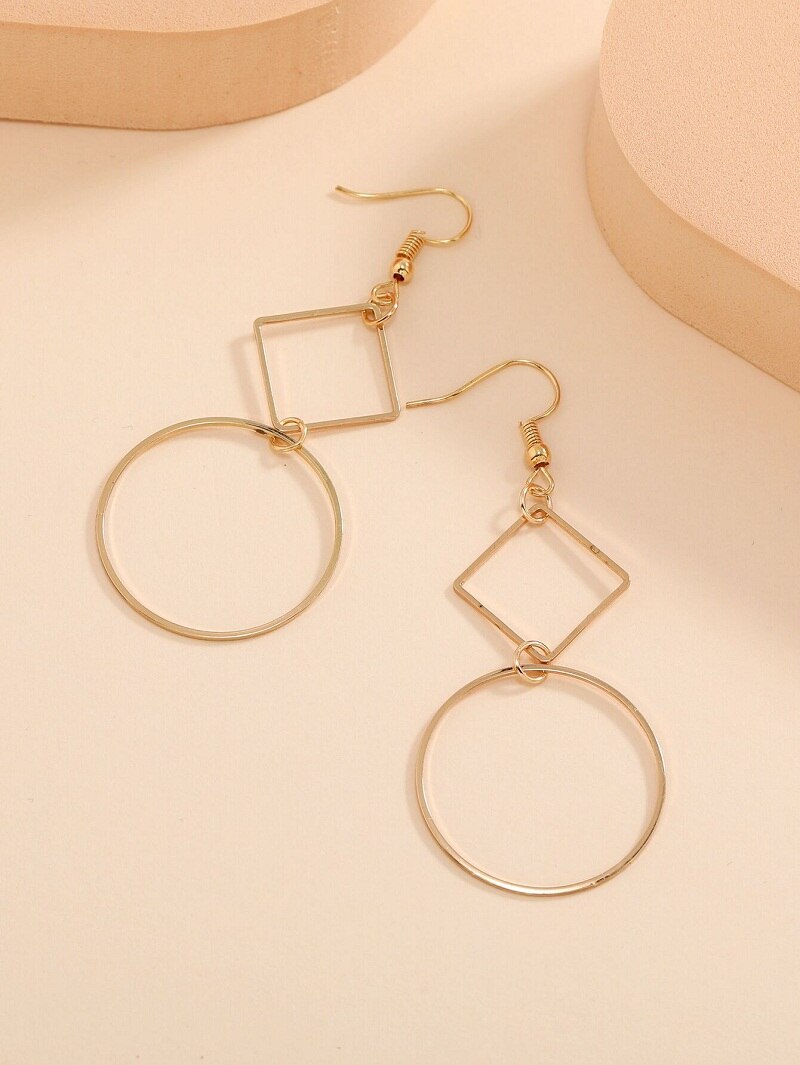 Square and Circle Figure Lady Cute Dangle Earrings for Women Jewelry Girls