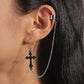 1Pc Black Cross Drop Earring with Chain Ear Cuff Trendy Women Fashion Earrings