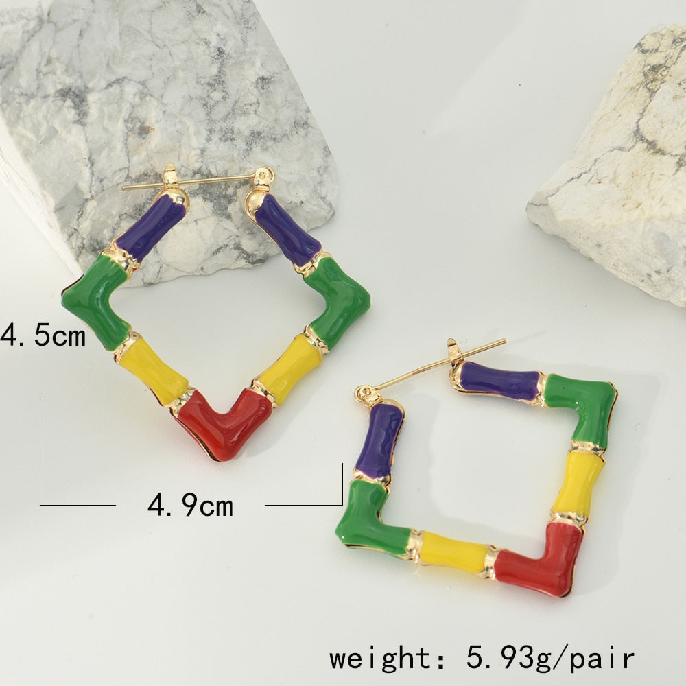 Colorful Square Hoop Earrings Hip Hop Women Party Gift Jewelry Ear Fashion