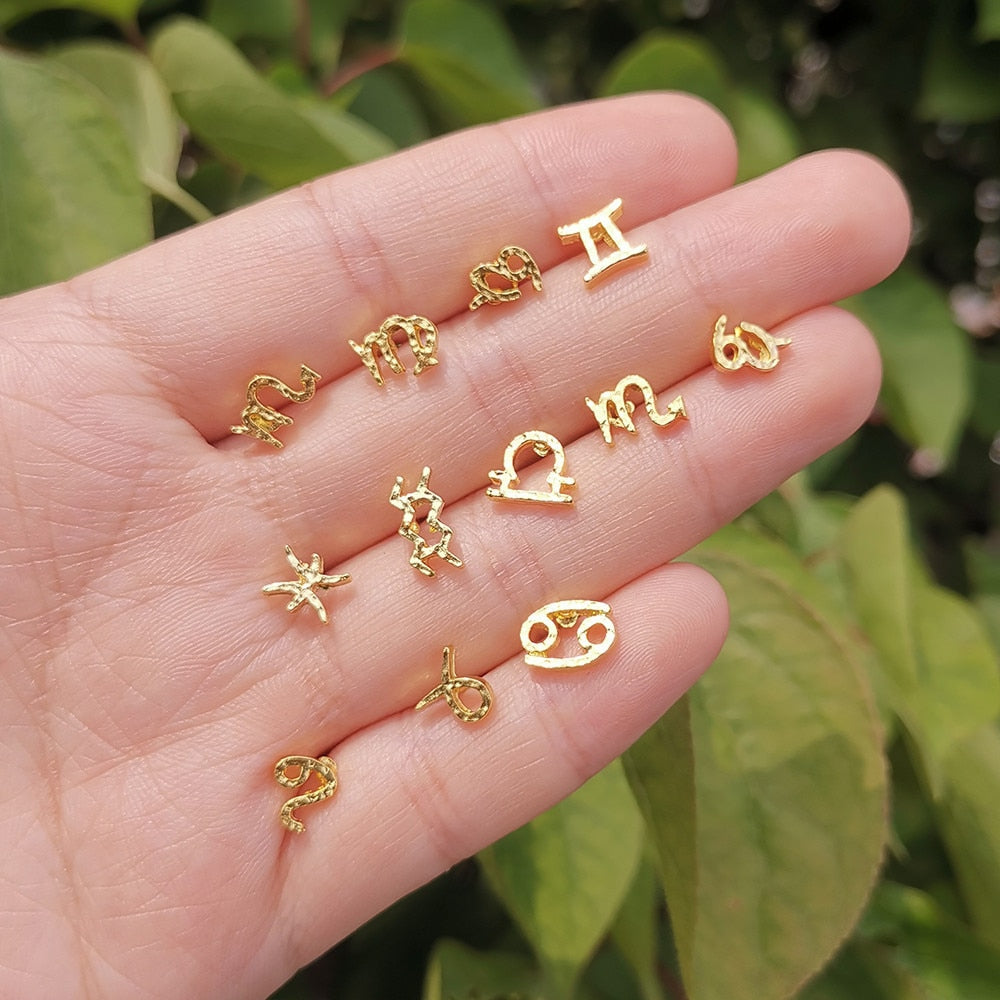 12 Constellation Symbol Stud Earrings Virgo Leo Libra Aquarius Zodiac Cartilage