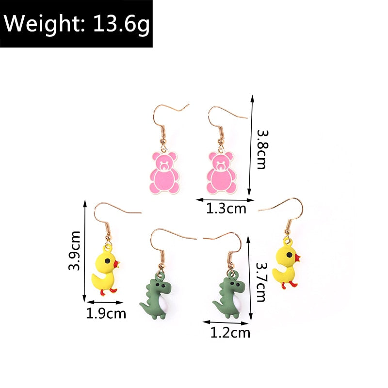 3 Pairs Animal Dangle Earrings for Girls Women Birthday Gift Lovely Jewelry