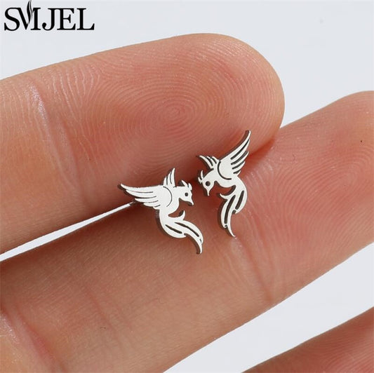 Magic Bird Design Stainless Steel Earrings Women Jewelry Small Studs Gifts