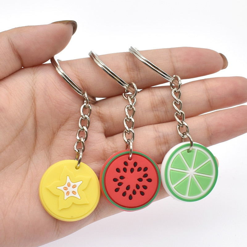 19 Styles Fruit Slices Strawberry Carrot Orange Apple Keyring Cartoon Keychains