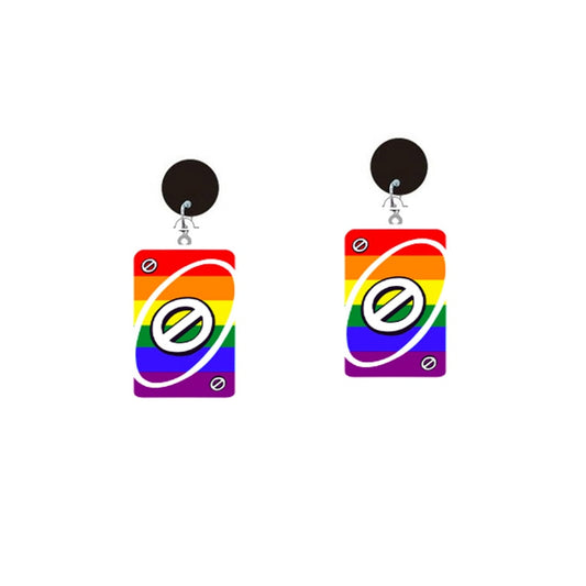 Rainbow Card Uno Game Drop Earrings Hip Hop Women Party Gift Jewelry Ear Fashion