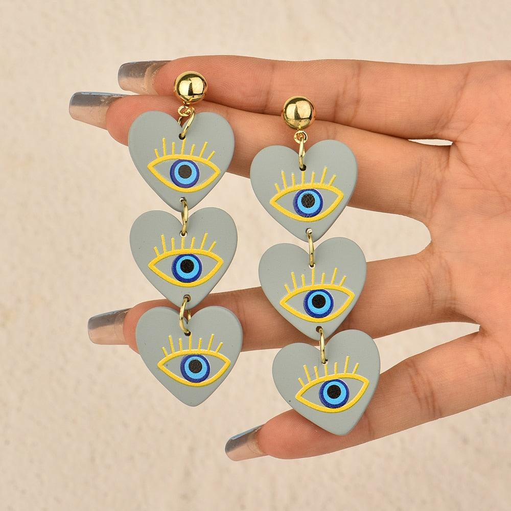 Acrylic Heart Eye Pattern Dangle Earrings Women Charms Earring Fashion Creative