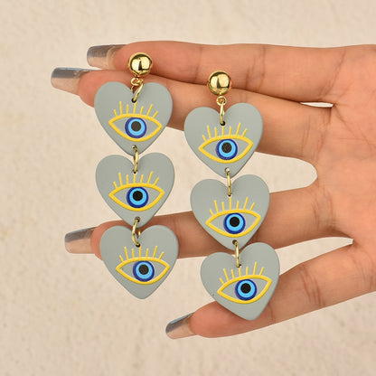 Acrylic Heart Eye Pattern Dangle Earrings Women Charms Earring Fashion Creative