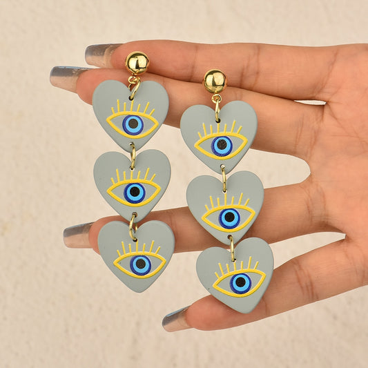 Acrylic Heart Eye Pattern Dangle Earrings Women Charms Earring Fashion Creative