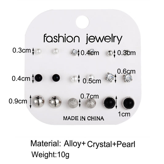 9 Pairs Mixed Stud Earring Set Women Creative Vintage Earrings Jewelry