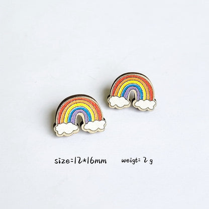 Wooden Cartoon Rainbow Stud Charm Earrings For Women Girl Fashion Modern Jewelry