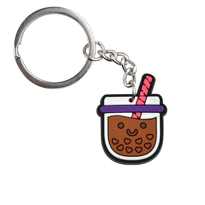 Chocolate Bubble Tea Keychain Cartoon Key Holder Car handbag Keyring Gift